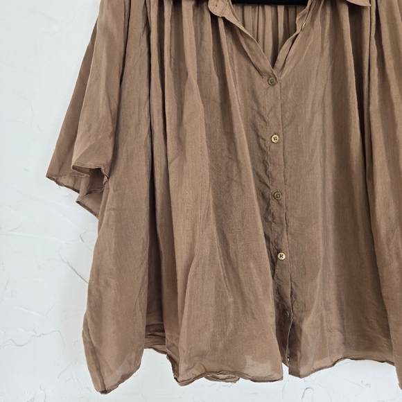 Quince Silk Cotton Flowy Light Button Up Cropped Top, XL - Picture 4 of 11